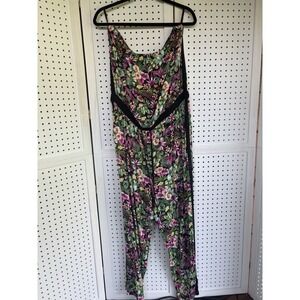 Forever 21 + Plus 2X Floral Tropical Tube Top Jumper Pantsuit Beach Boho Casual